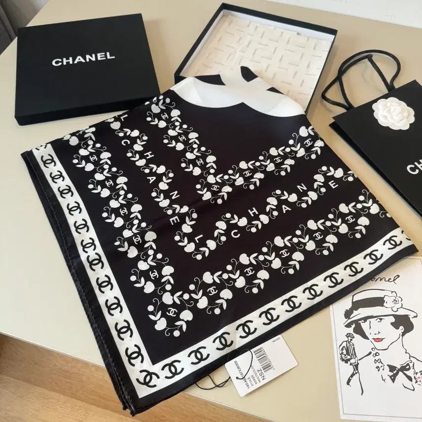 [BUNJANG] Chanel Black Logo Scarf / 샤넬 블랙 스카프