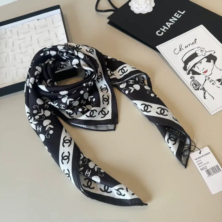 [BUNJANG] Chanel Black Logo Scarf / 샤넬 블랙 스카프
