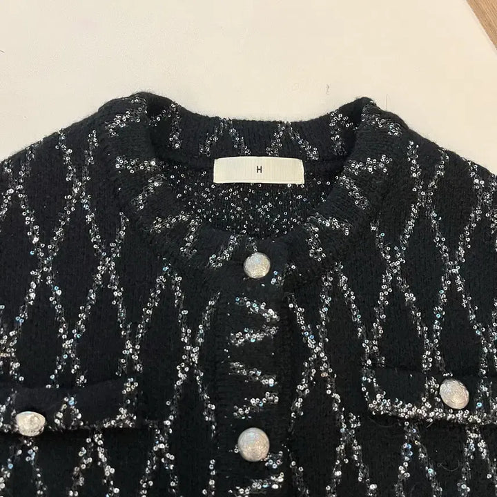 [BUNJANG] Black Pearl Tweed Sequin Cardigan Jacket / 블랙 펄 트위드 가디건 자켓 66