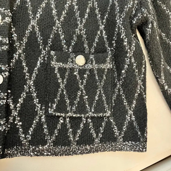 [BUNJANG] Black Pearl Tweed Sequin Cardigan Jacket / 블랙 펄 트위드 가디건 자켓 66