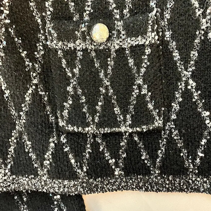 [BUNJANG] Black Pearl Tweed Sequin Cardigan Jacket / 블랙 펄 트위드 가디건 자켓 66