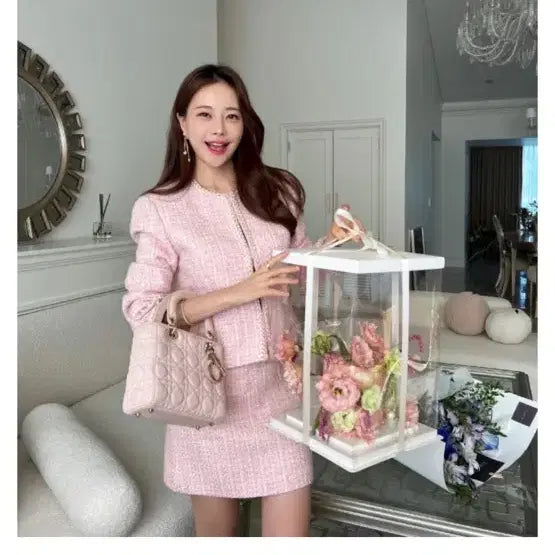 [BUNJANG] Roar Pink Tweed 2-Piece Set / 로아르 핑크셋업