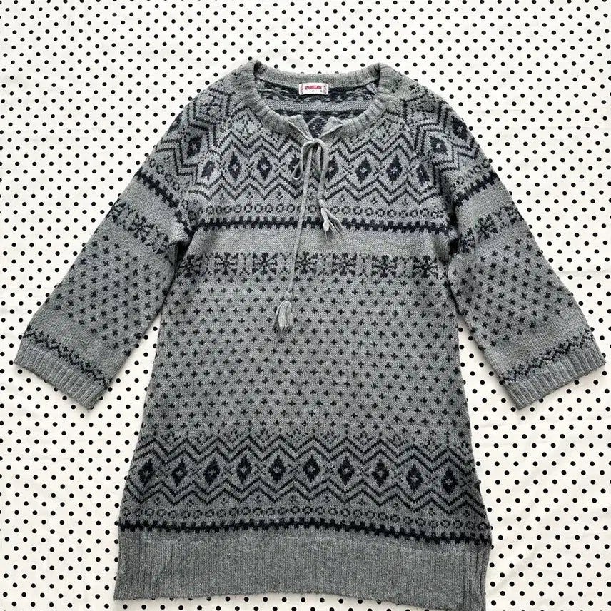 [BUNJANG] McGregor Gray Nordic 3/4 Sleeve Knit Sweater / jpn 일본빈티지 맥그리거 그레이 노르딕 7부니트 모리걸 히피 하구미