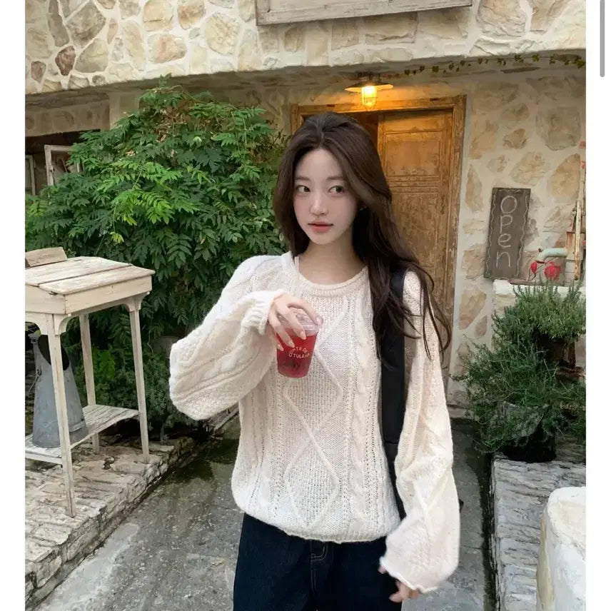 [BUNJANG] Jennio Teddy Cable Knit Sweater / 제니오 테디 케이블 니트