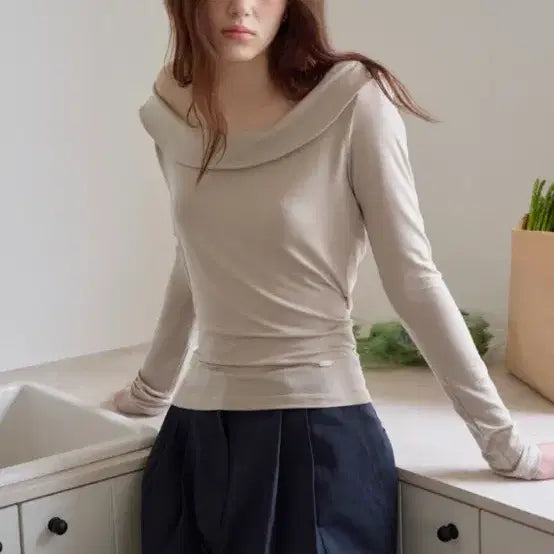 [BUNJANG] Magnet Archive Tie Long T-Shirt (Beige) / 마그넷아카이브 타이 롱 티셔츠 (베이지)