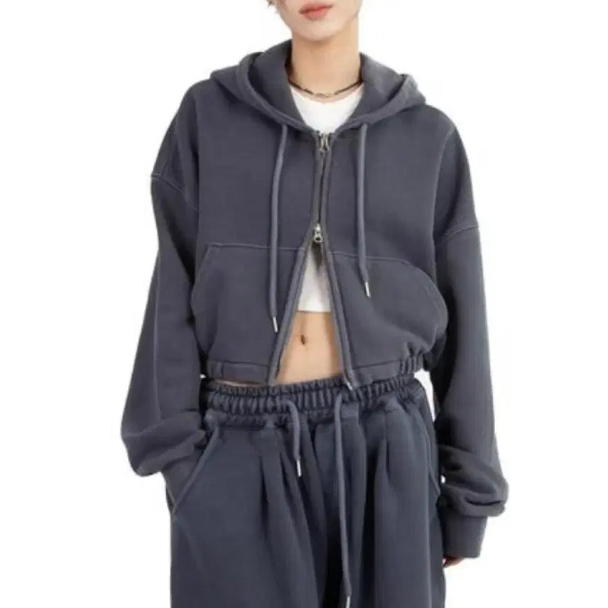 [BUNJANG] Rit Kim Pigment Crop Hoodie Gray / 릿킴 피그먼트 크롭 후디 후드집업 그레이