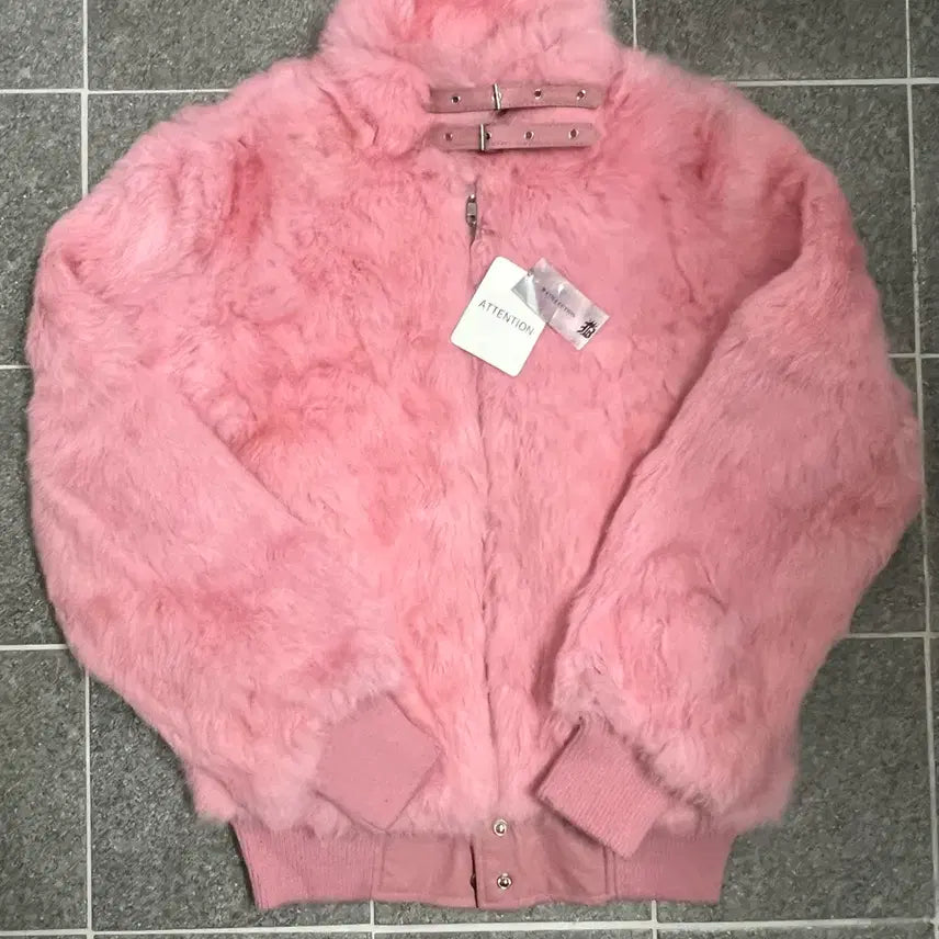 [BUNJANG] Shell Pink Rabbit Fur Jacket / 쉘핑크 래빗퍼 자켓