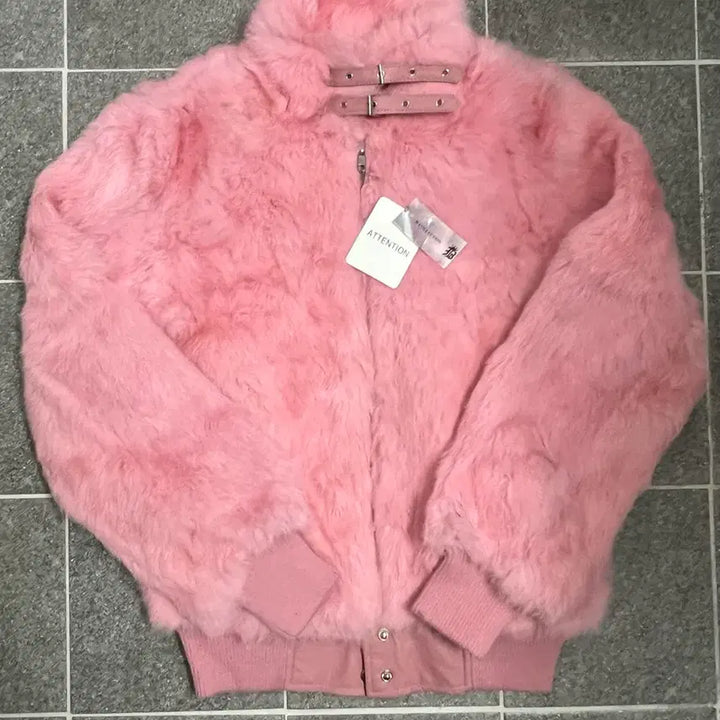 [BUNJANG] Shell Pink Rabbit Fur Jacket / 쉘핑크 래빗퍼 자켓
