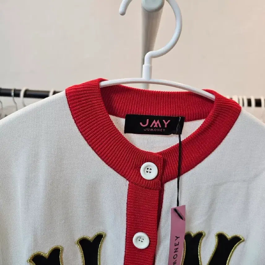 [SOLD OUT] JMY 화이트 레드 배색 가디건