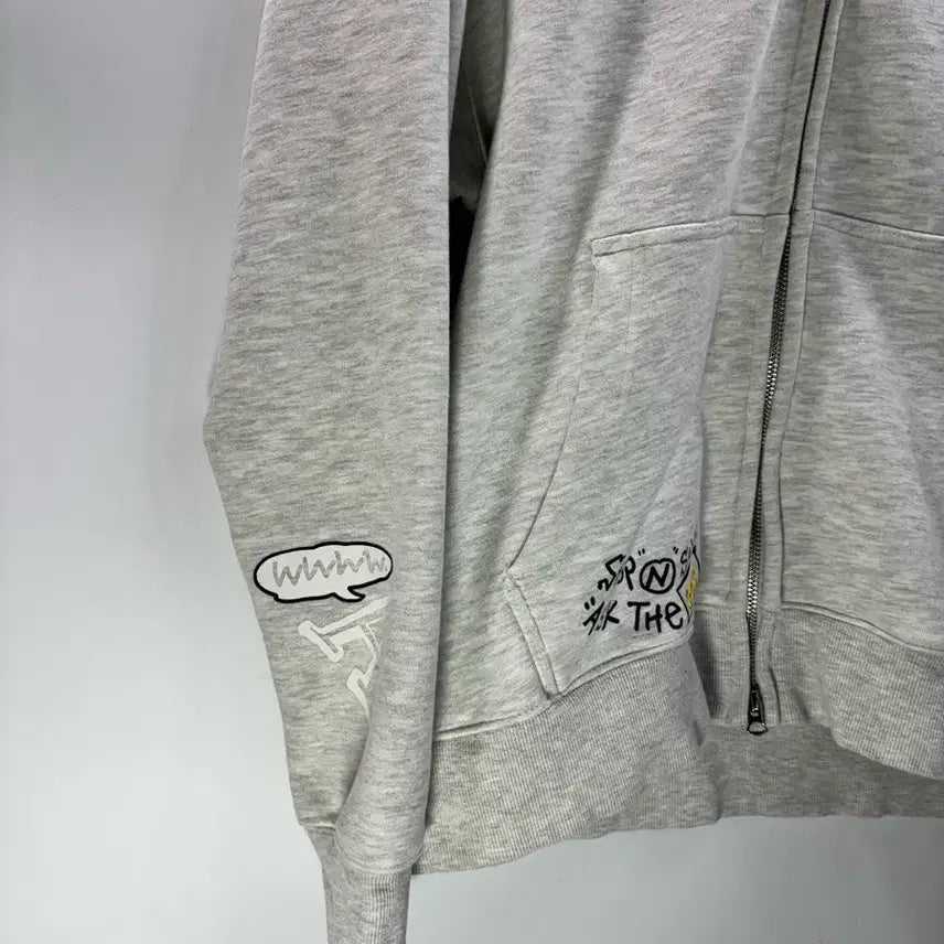 [BUNJANG] Wacky Willy Graphic Embroidered Oversized Hoodie Zip-up Melange Gray / [L/100] 와키윌리 정품 그래픽 자수 오버핏 후드 집업 멜란지 그레이