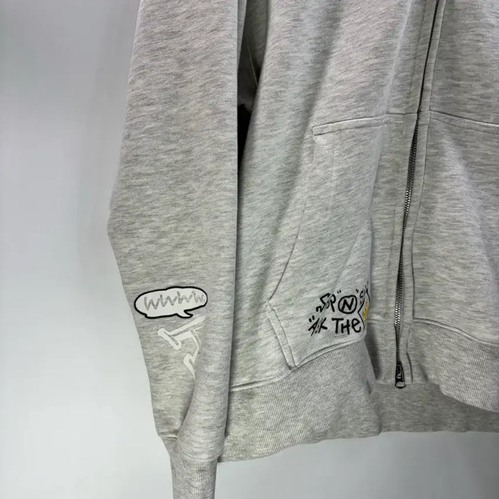 [BUNJANG] Wacky Willy Graphic Embroidered Oversized Hoodie Zip-up Melange Gray / [L/100] 와키윌리 정품 그래픽 자수 오버핏 후드 집업 멜란지 그레이