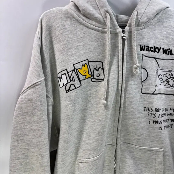 [BUNJANG] Wacky Willy Graphic Embroidered Oversized Hoodie Zip-up Melange Gray / [L/100] 와키윌리 정품 그래픽 자수 오버핏 후드 집업 멜란지 그레이