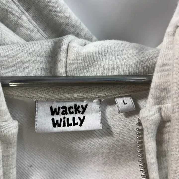 [BUNJANG] Wacky Willy Graphic Embroidered Oversized Hoodie Zip-up Melange Gray / [L/100] 와키윌리 정품 그래픽 자수 오버핏 후드 집업 멜란지 그레이