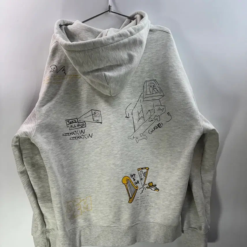 [BUNJANG] Wacky Willy Graphic Embroidered Oversized Hoodie Zip-up Melange Gray / [L/100] 와키윌리 정품 그래픽 자수 오버핏 후드 집업 멜란지 그레이