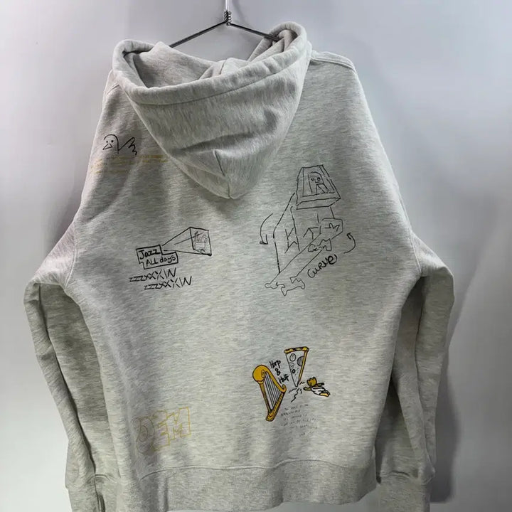[BUNJANG] Wacky Willy Graphic Embroidered Oversized Hoodie Zip-up Melange Gray / [L/100] 와키윌리 정품 그래픽 자수 오버핏 후드 집업 멜란지 그레이