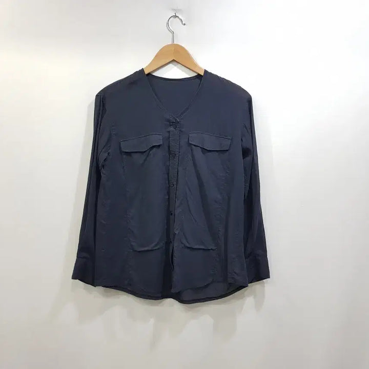 [SOLD OUT] 빈티지 브이넥 포켓 오버핏 시스루 긴팔 블라우스 여M Q41