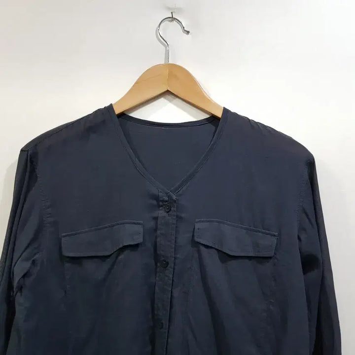 [SOLD OUT] 빈티지 브이넥 포켓 오버핏 시스루 긴팔 블라우스 여M Q41