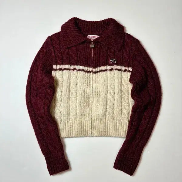 [BUNJANG] Rabbiti Sports Cable Knit Cardigan / 래비티스포츠 크롭 RB 케이블 니트 가디건 PN8542