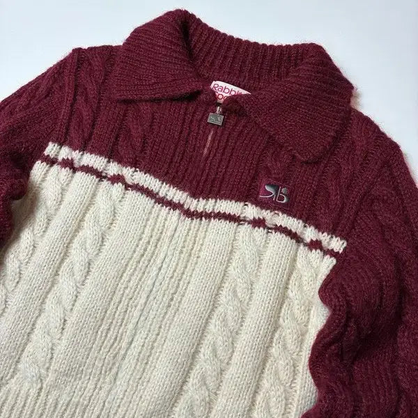 [BUNJANG] Rabbiti Sports Cable Knit Cardigan / 래비티스포츠 크롭 RB 케이블 니트 가디건 PN8542