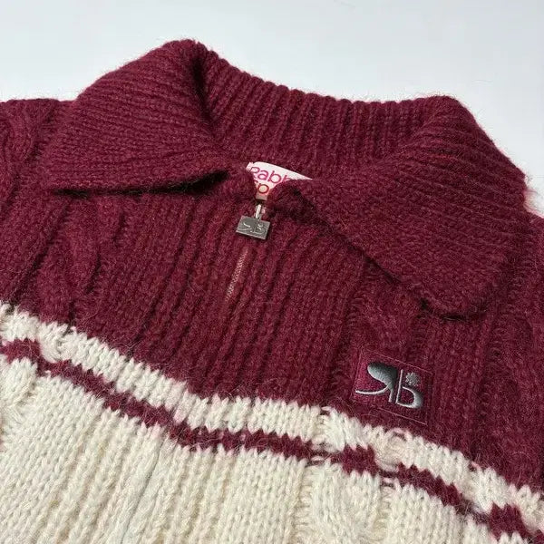 [BUNJANG] Rabbiti Sports Cable Knit Cardigan / 래비티스포츠 크롭 RB 케이블 니트 가디건 PN8542