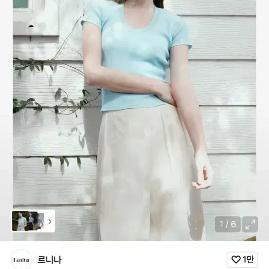 [BUNJANG] Reneena Scoop Neck Short Sleeve Knit Top / (새상품) 르니나 스쿱넥 반팔 니트 시스루 스카이 블루