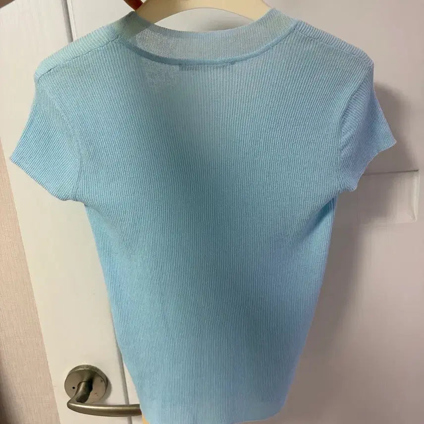 [BUNJANG] Reneena Scoop Neck Short Sleeve Knit Top / (새상품) 르니나 스쿱넥 반팔 니트 시스루 스카이 블루