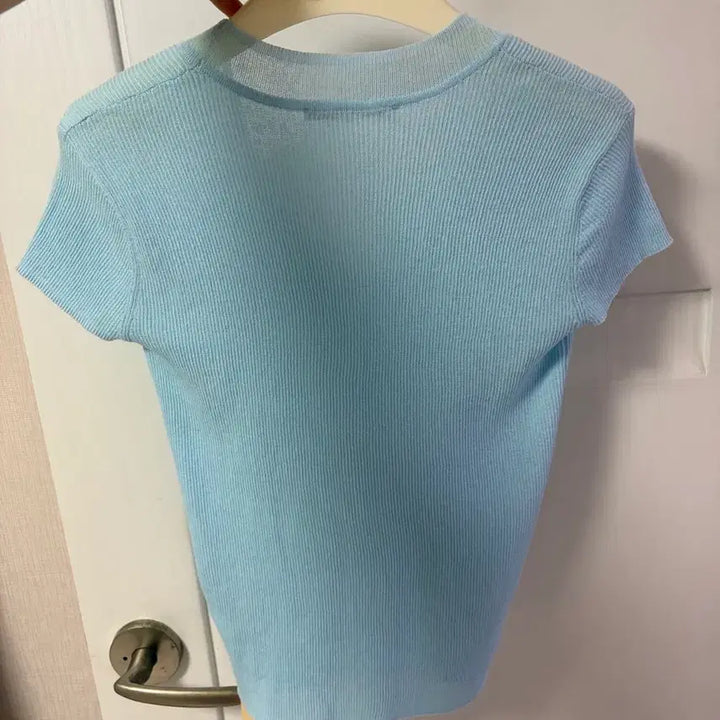 [BUNJANG] Reneena Scoop Neck Short Sleeve Knit Top / (새상품) 르니나 스쿱넥 반팔 니트 시스루 스카이 블루