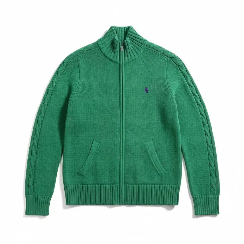 [BUNJANG] Polo Ralph Lauren Cable Knit Zip-up Sweater Green S / 폴로 랄프로렌 케이블 니트 집업 그린 S