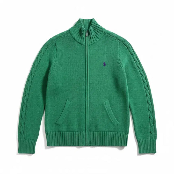 [BUNJANG] Polo Ralph Lauren Cable Knit Zip-up Sweater Green S / 폴로 랄프로렌 케이블 니트 집업 그린 S