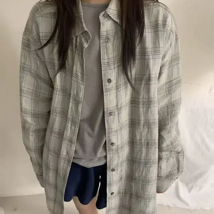 [BUNJANG] Vintage Check Long Shirt / 빈티지 체크 롱 셔츠