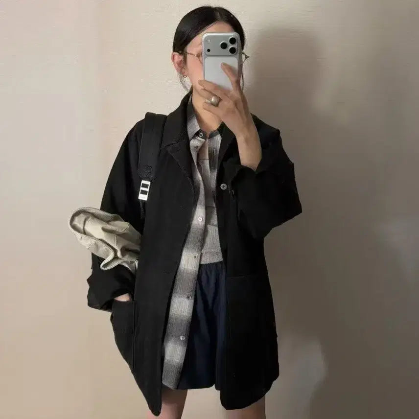 [BUNJANG] Black Oversized Jacket and Shorts Set / 블랙 오버핏 자켓 숏팬츠 코디세트