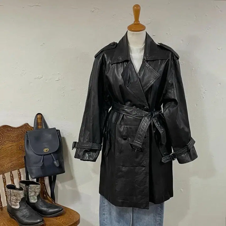 [BUNJANG] Vintage Leather Coat / 55-66) 빈티지 레더 코트