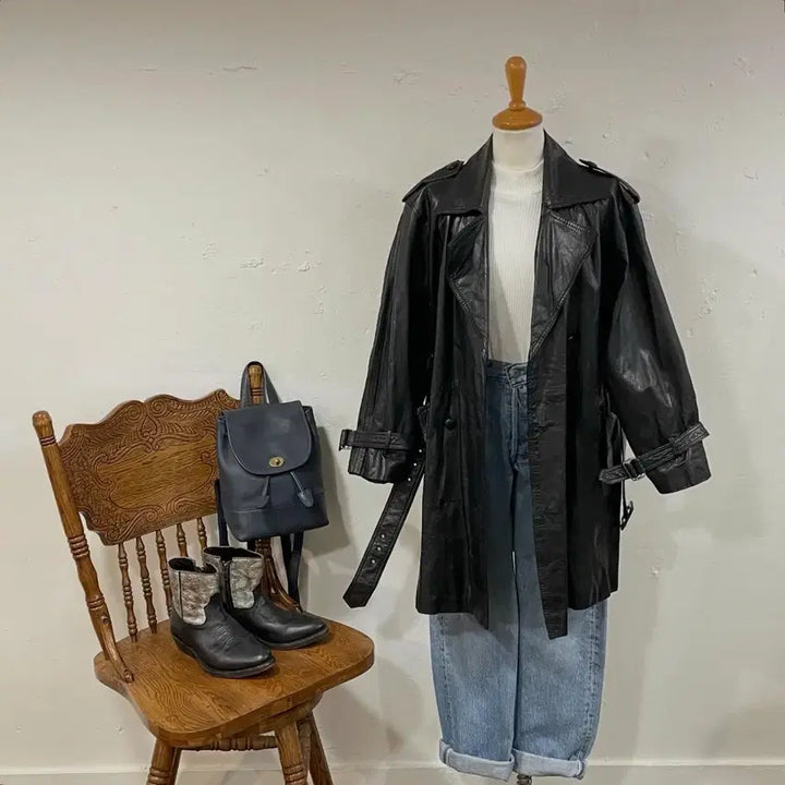 [BUNJANG] Vintage Leather Coat / 55-66) 빈티지 레더 코트