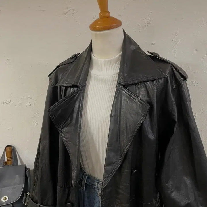 [BUNJANG] Vintage Leather Coat / 55-66) 빈티지 레더 코트