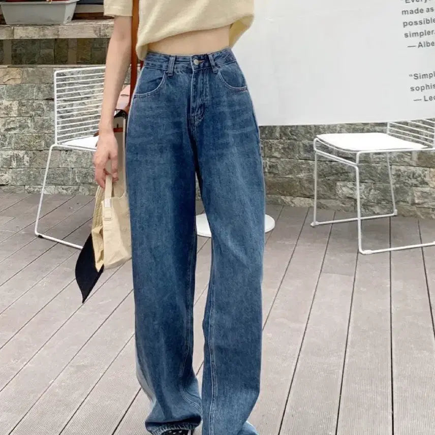 [BUNJANG] Line Accented Wide Denim Pants / 라인 배색 와이드 데님 팬츠