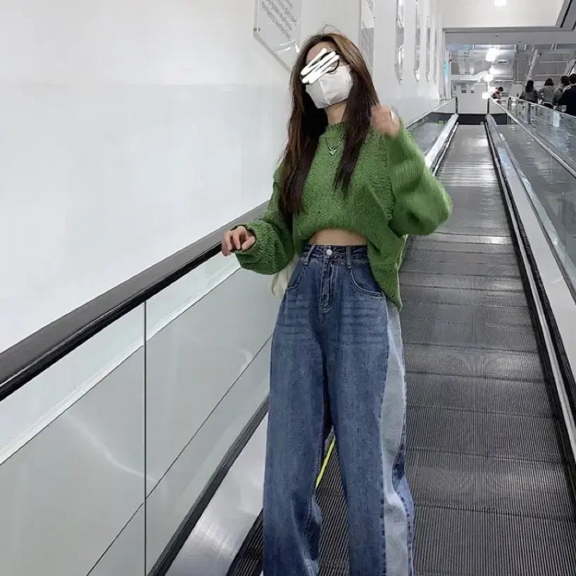 [BUNJANG] Line Accented Wide Denim Pants / 라인 배색 와이드 데님 팬츠
