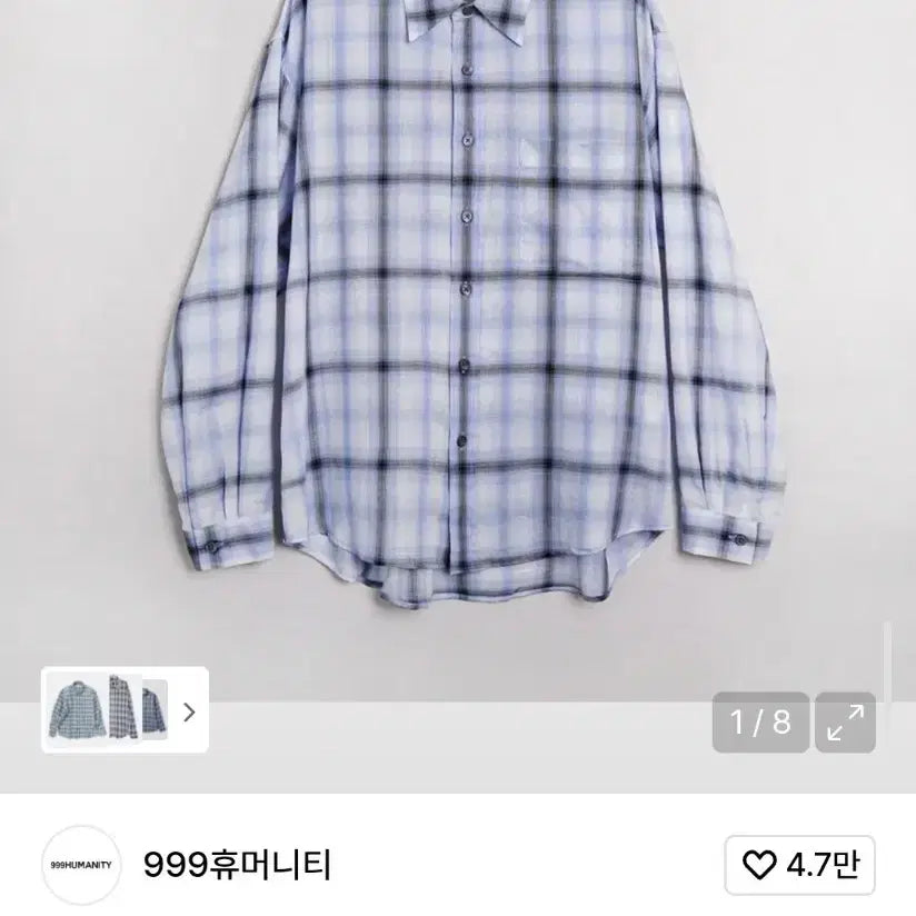 [BUNJANG] 999 Humanity Easy Check Shirt V12 Blue / 999휴머니티 999휴매니티 이지 체크 셔츠 V12 블루 남방