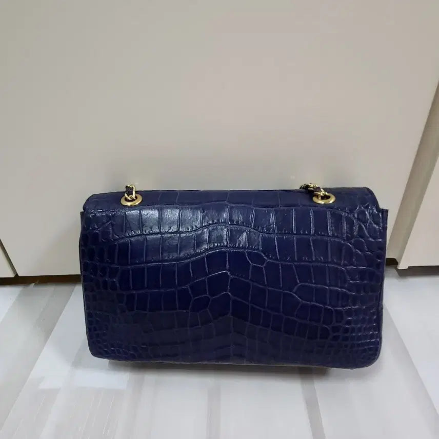 [BUNJANG] Real Crocodile Leather Chain Shoulder Bag / 네이비 리얼 악어가죽  체인 숄더백(새것)