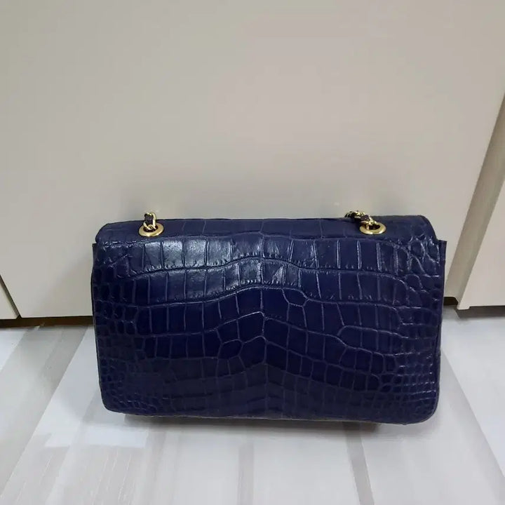 [BUNJANG] Real Crocodile Leather Chain Shoulder Bag / 네이비 리얼 악어가죽  체인 숄더백(새것)