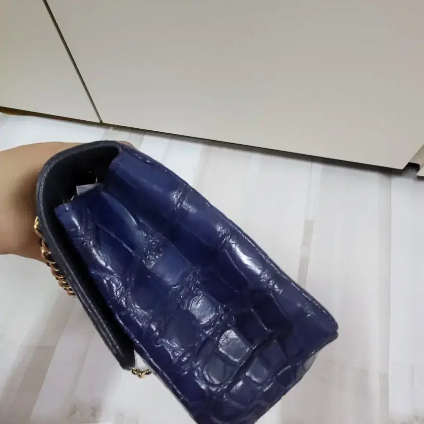 [BUNJANG] Real Crocodile Leather Chain Shoulder Bag / 네이비 리얼 악어가죽  체인 숄더백(새것)