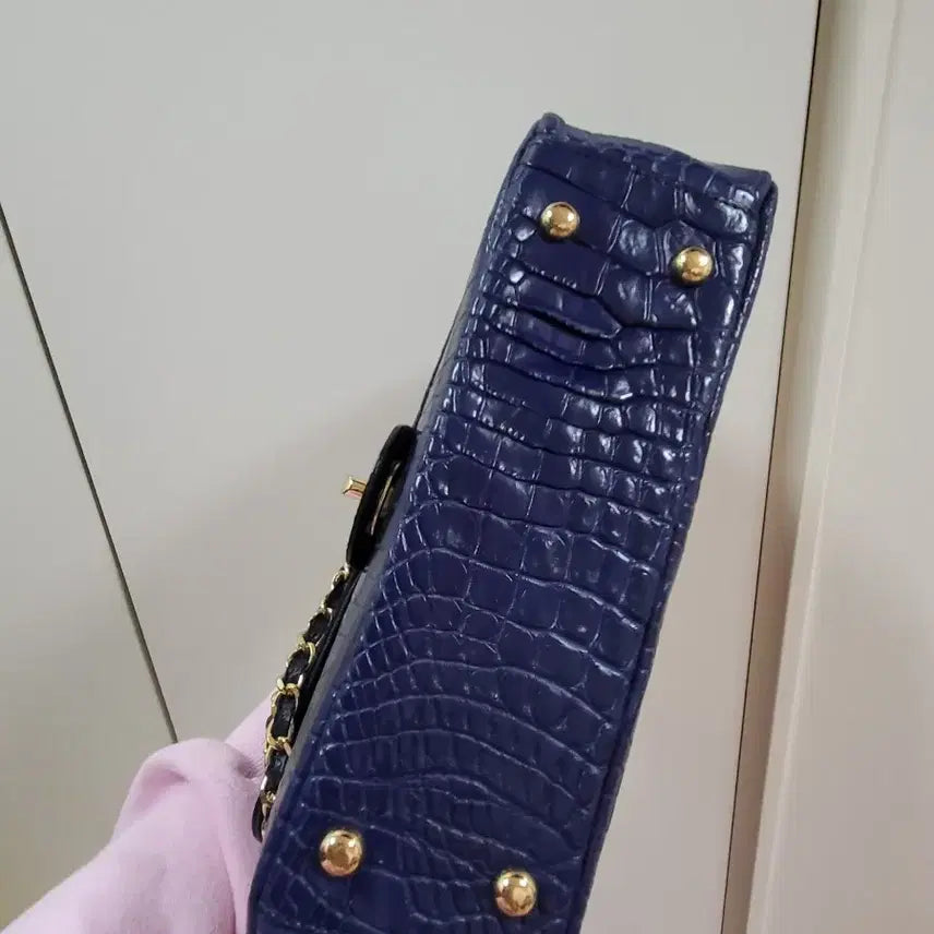 [BUNJANG] Real Crocodile Leather Chain Shoulder Bag / 네이비 리얼 악어가죽  체인 숄더백(새것)