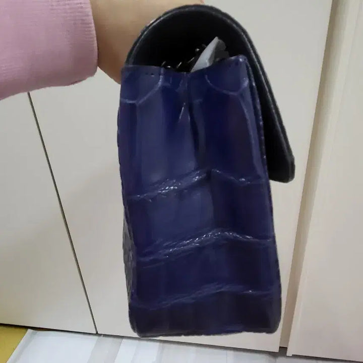 [BUNJANG] Real Crocodile Leather Chain Shoulder Bag / 네이비 리얼 악어가죽  체인 숄더백(새것)