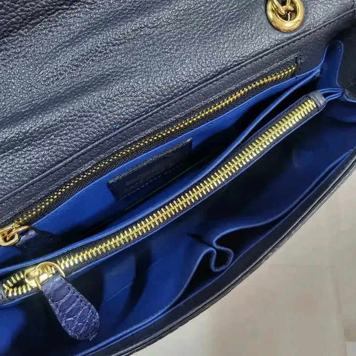 [BUNJANG] Real Crocodile Leather Chain Shoulder Bag / 네이비 리얼 악어가죽  체인 숄더백(새것)