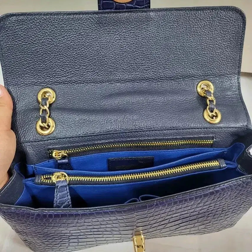 [BUNJANG] Real Crocodile Leather Chain Shoulder Bag / 네이비 리얼 악어가죽  체인 숄더백(새것)
