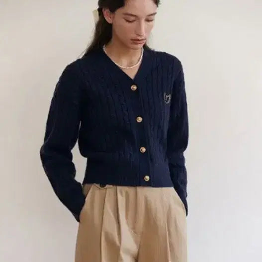 [BUNJANG] Rola Rola Cable V-Neck Knit Cardigan / 로라로라 케이블 V넥 니트 F