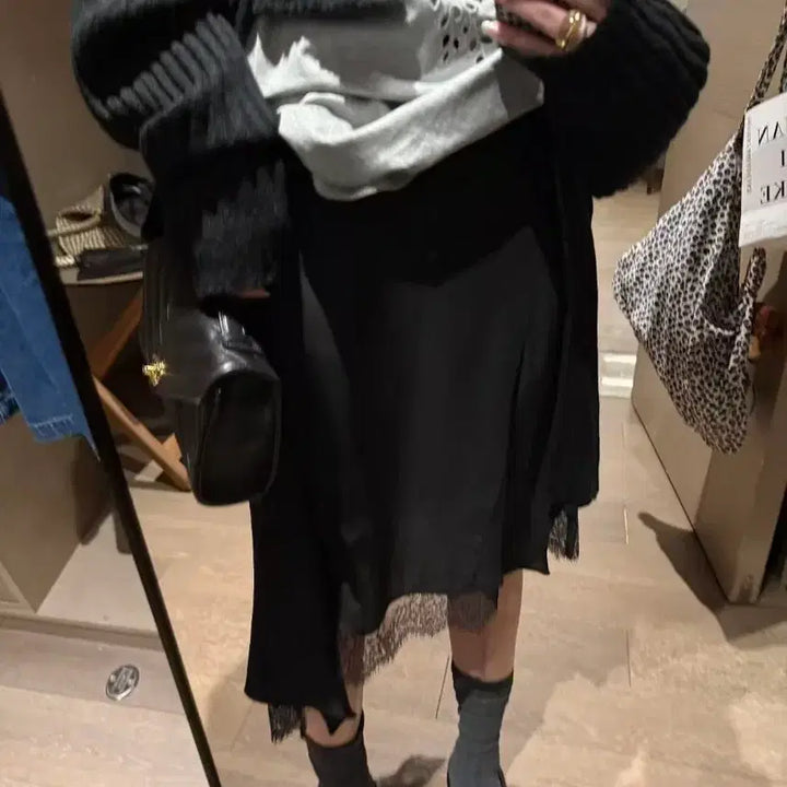 [BUNJANG] Black Lace Midi Skirt / 블랙 레이스 스커트