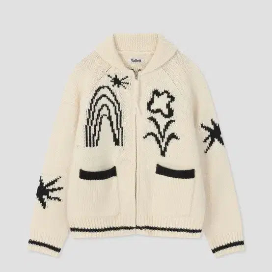 [BUNJANG] Palette Drawing Garden Cowichan Knit Zip-up Ivory / 팔렛 드로잉 가든 코위찬 니트 집업 아이보리