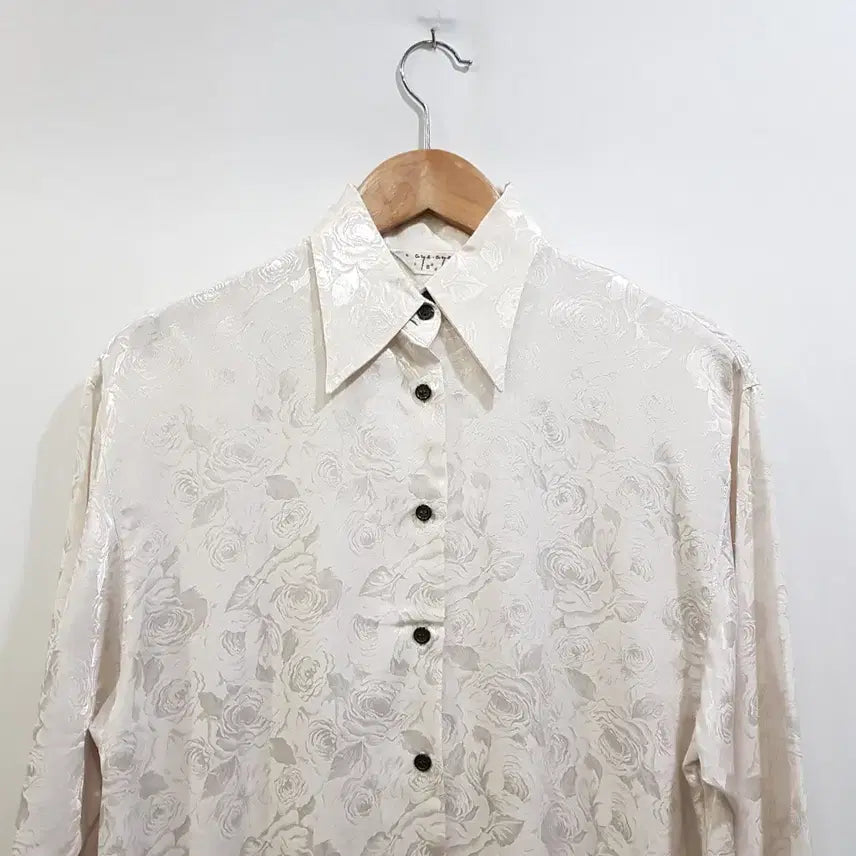 [SOLD OUT] JPN 빈티지 장미 패턴 오버핏 긴팔 롱 블라우스 여L Q45