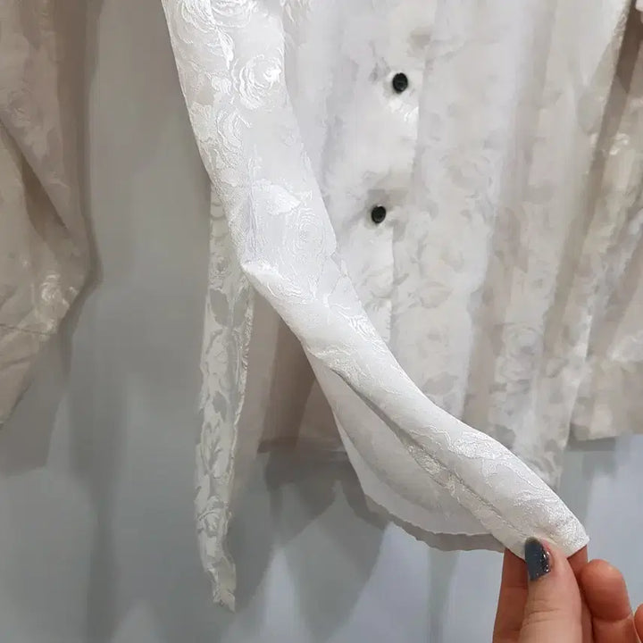 [SOLD OUT] JPN 빈티지 장미 패턴 오버핏 긴팔 롱 블라우스 여L Q45