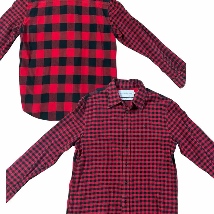 [BUNJANG] Calvin Klein Red Black Asymmetrical Check Shirt / CK캘빈클라인 진 레드 블랙 언발체크 셔츠남방
